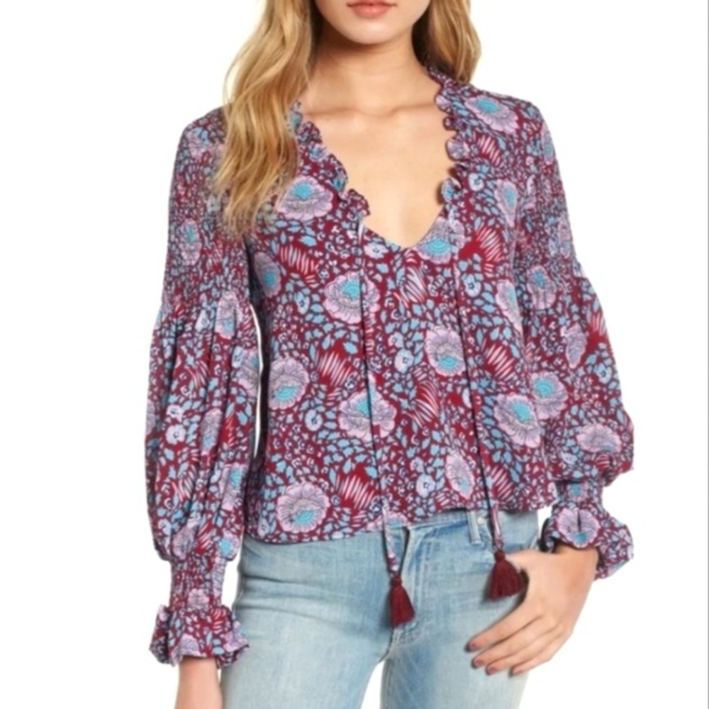 Rebecca Minkoff ‘Penelope’ Maroon Floral Blouse